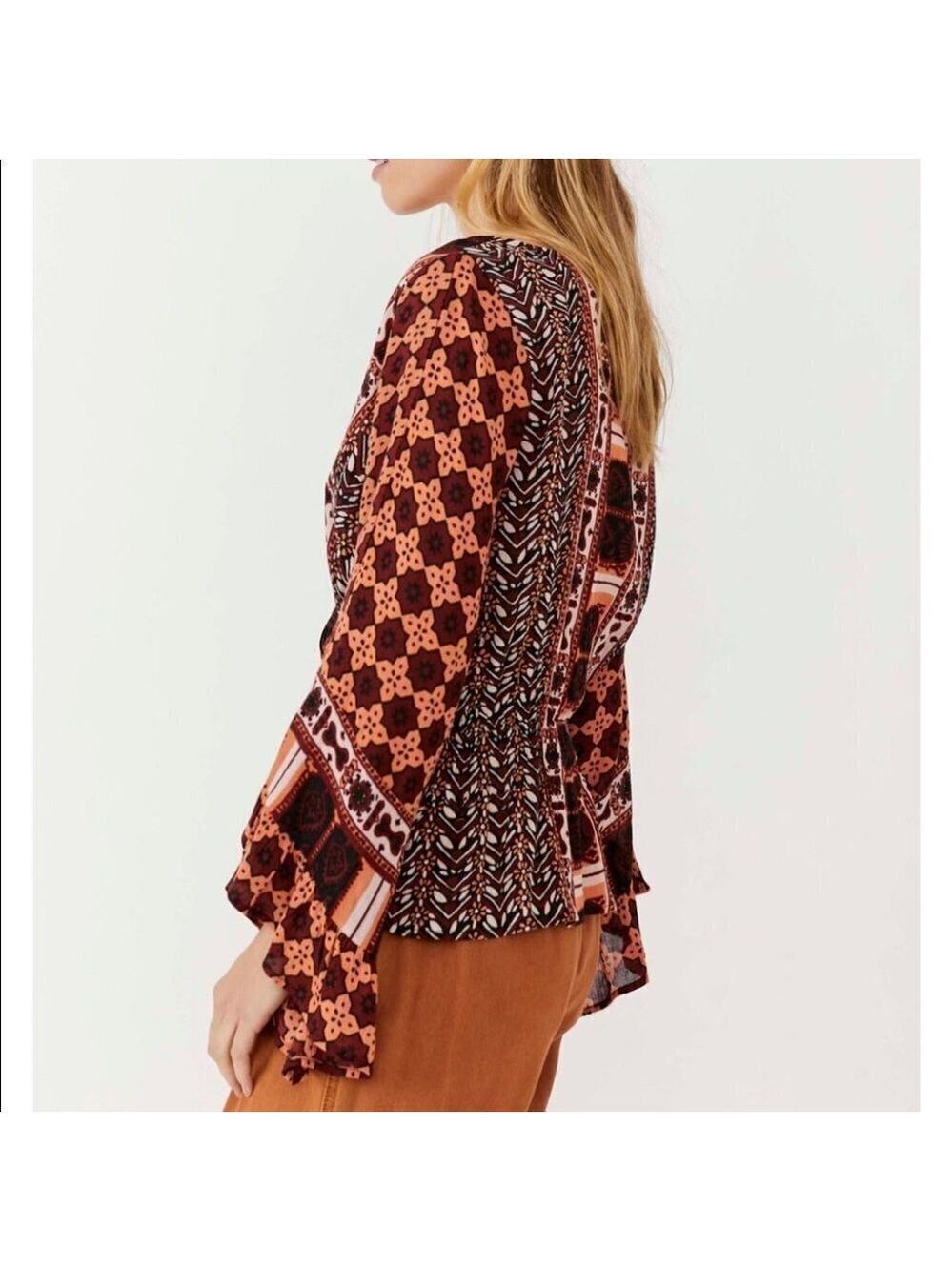 * NEW Free People Rosalie Coral Print Wrap Blouse Size XS - Picture 3 of 7